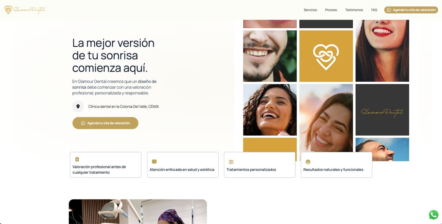 Captura del sitio web de Glamour Dental